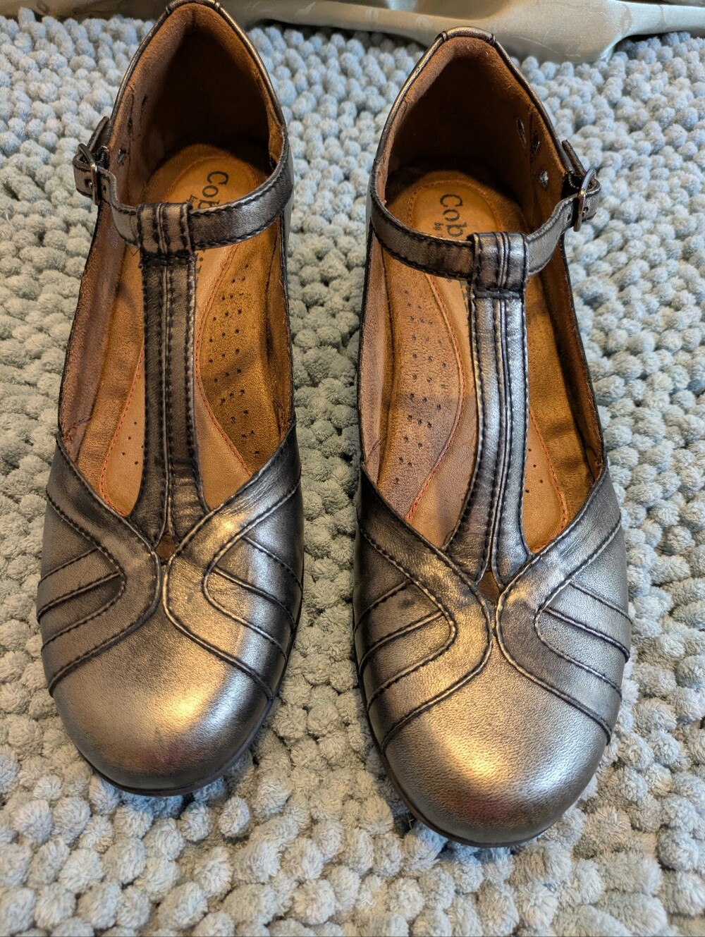 Cobb Hill by New Balance Metallic Pewter T-Strap Comfort Flats